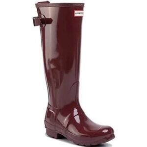 HUNTER Original Back Adjustable Rain Boots Rumbling Red Gloss New Size US 8
